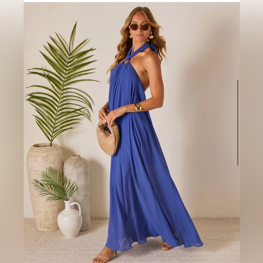 Elegant Blue Halter Maxi Dress